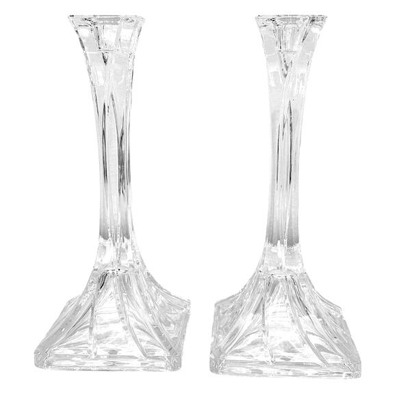 Delomb Toscany Stately Elegant 24% Lead Crystal Pair of 10" Candlesticks-Mint - Picture 1 of 6